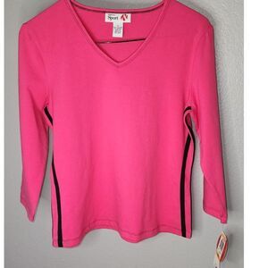 NWT Style & Co. Sport Pink & Black V-Neck 3/4 Sleeve Top Size S